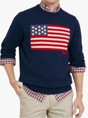 CHAPS Men's U.S. Flag Crewneck Sweater Long Sleeve Sz S 100% Cotton
